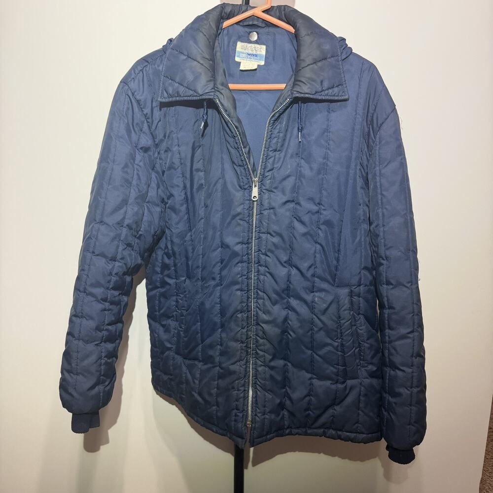 Vintage Sears Jacket Mens XL Navy Quilted Nylon Insulated Work Leisure